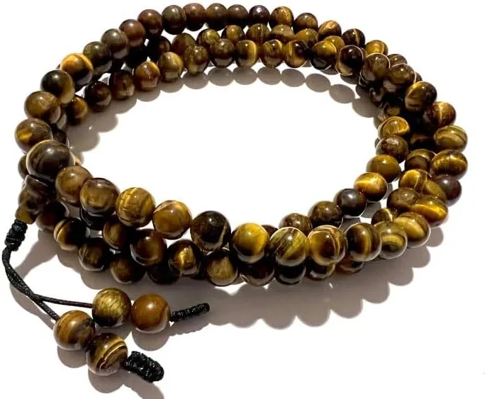 Natural Tiger eye 8mm 108 Mala Beads, Spiritual, Meditation Beads, Reiki, Japa Mala, Buddhist Prayer Beads, Yoga Bracelet, healing beads LKMALA-RRGU-2866, 34 inch