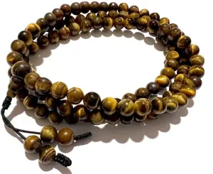 Natural Tiger eye 8mm 108 Mala Beads, Spiritual, Meditation Beads, Reiki, Japa Mala, Buddhist Prayer Beads, Yoga Bracelet, healing beads LKMALA-RRGU-2866, 34 inch