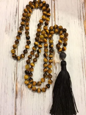 Natural Tiger Eye 8mm 108 Mala Beads, Spiritual, Meditation Beads, Reiki, Japa Mala, Buddhist Prayer Beads, Yoga Bracelet, healing beads LKMALA-RRGU-3859