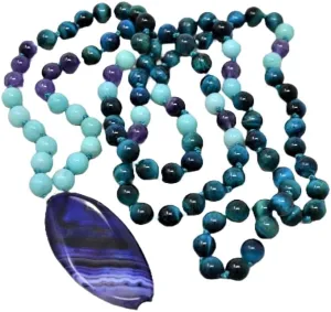 Natural Tiger Eye, Amazonite, Amethyst 8mm-8x3mm 108 Mala Beads, Spiritual, Meditation Beads, Reiki, Japa Mala, Buddhist Prayer Beads, Yoga Bracelet, healing beads LKMALA-RRGU-357