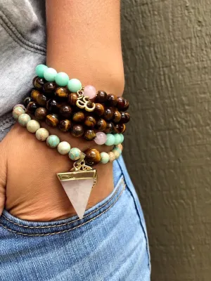 Natural Tiger eye, Amazonite, and Emperor Jasper 8mm 108 Mala Beads, Spiritual, Meditation Beads, Reiki, Japa Mala, Buddhist Prayer Beads, Yoga Bracelet, healing beads LKMALA-RRGU-1211