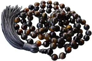 Natural Tiger Eye & Black Onyx 8mm 108 Mala Beads, Spiritual, Meditation Beads, Reiki, Japa Mala, Buddhist Prayer Beads, Yoga Bracelet, healing beads LKMALA-RRGU-1851, 34 inch