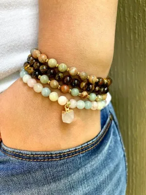 Natural Tiger eye, Emperor jasper, Morganite 6mm 108 Mala Beads, Spiritual, Meditation Beads, Reiki, Japa Mala, Buddhist Prayer Beads, Yoga Bracelet, healing beads LKMALA-RRGU-1263