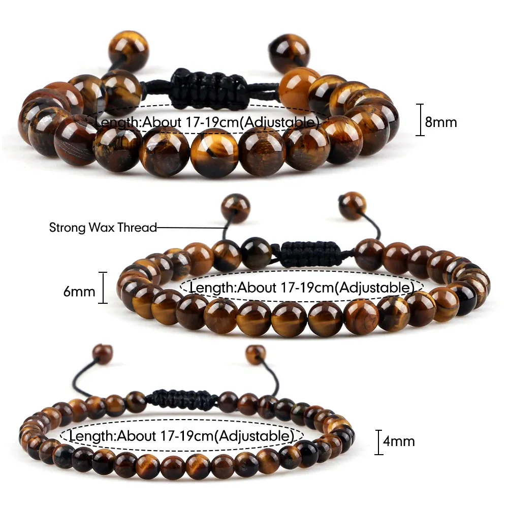 Natural Tiger Eye Stone Bracelet 4 6 8mm Round Beads Braided String Bracelets & Bangles Handmade Adjustable Yoga Wrist Jewelry