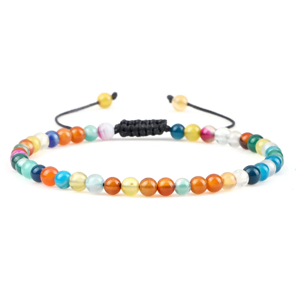 Natural Tiger Eye Stone Bracelet 4 6 8mm Round Beads Braided String Bracelets & Bangles Handmade Adjustable Yoga Wrist Jewelry