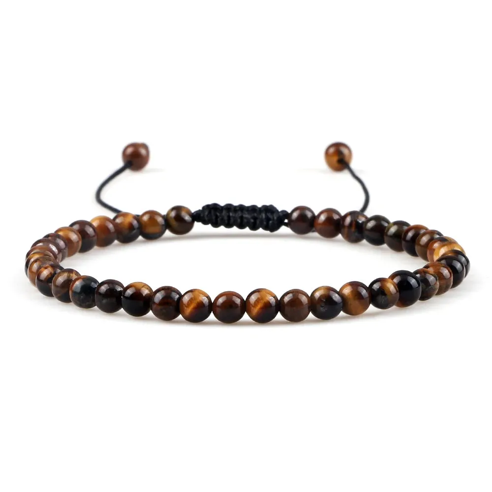 Natural Tiger Eye Stone Bracelet 4 6 8mm Round Beads Braided String Bracelets & Bangles Handmade Adjustable Yoga Wrist Jewelry