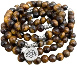 Natural Tiger's Eye 8mm 108 Mala Beads, Spiritual, Meditation Beads, Reiki, Japa Mala, Buddhist Prayer Beads, Yoga Bracelet, healing beads LKMALA-RRGU-12