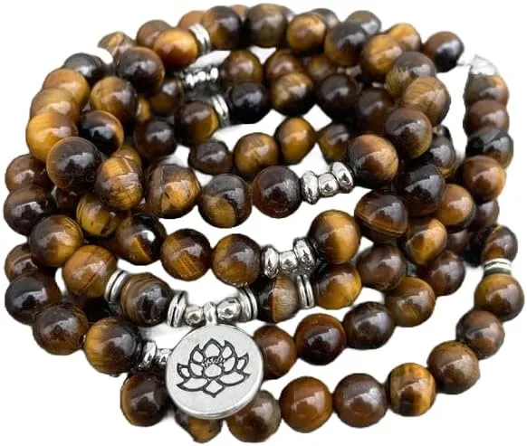 Natural Tiger's Eye 8mm 108 Mala Beads, Spiritual, Meditation Beads, Reiki, Japa Mala, Buddhist Prayer Beads, Yoga Bracelet, healing beads LKMALA-RRGU-12