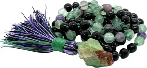 Natural Tourmaline and Fluorite 8mm 108 Mala Beads, Spiritual, Meditation Beads, Reiki, Japa Mala, Buddhist Prayer Beads, Yoga Bracelet, healing beads LKMALA-RRGU-1711