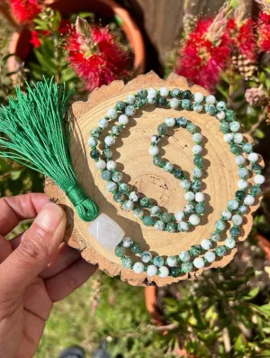 Natural Tree Agate with Rose Quartz 6mm-10mm 108 Mala Beads, Spiritual, Meditation Beads, Reiki, Japa Mala, Buddhist Prayer Beads, Yoga Bracelet, healing beads LKMALA-RRGU-531