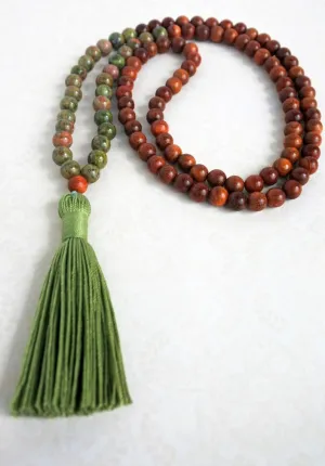 Natural Unakite, wood beads 6mm 108 Mala Beads, Spiritual, Meditation Beads, Reiki, Japa Mala, Buddhist Prayer Beads, Yoga Bracelet, healing beads LKMALA-RRGU-2475