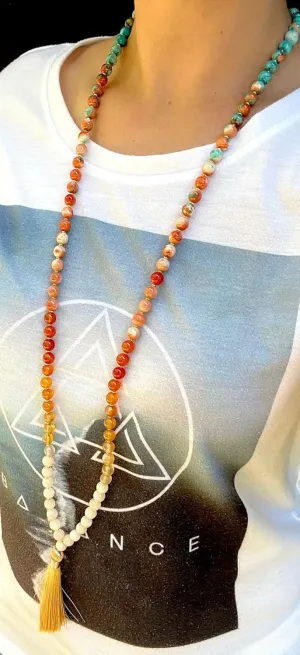 Natural White Jade and carnelian 8mm 108 Mala Beads, Spiritual, Meditation Beads, Reiki, Japa Mala, Buddhist Prayer Beads, Yoga Bracelet, healing beads LKMALA-RRGU-1322