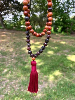 Natural wood beads and Obsidian 8mm 108 Mala Beads, Spiritual, Meditation Beads, Reiki, Japa Mala, Buddhist Prayer Beads, Yoga Bracelet, healing beads LKMALA-RRGU-1236