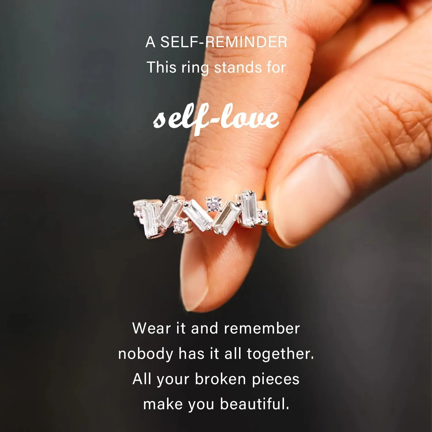 Nobody Has It All Together Pink Band Ring for women, S925 Plated with 14K White Gold Irregular Pink Self Love Ring, All Your Broken Pieces Make You Beautiful, Pink Jewelry Gift for women