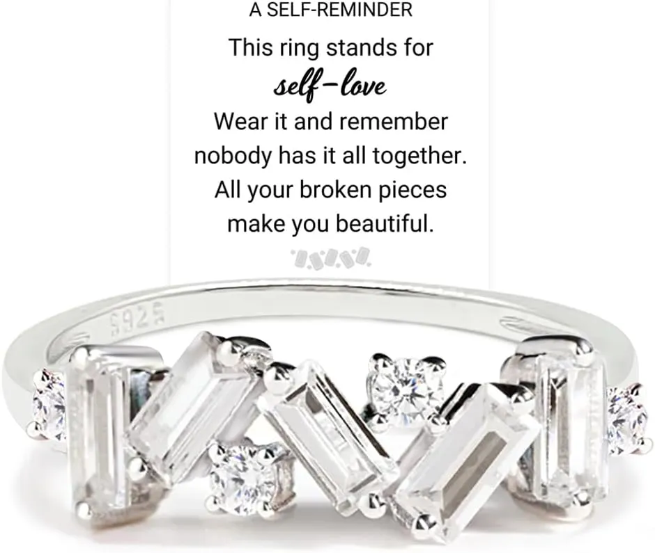 Nobody Has It All Together Pink Band Ring for women, S925 Plated with 14K White Gold Irregular Pink Self Love Ring, All Your Broken Pieces Make You Beautiful, Pink Jewelry Gift for women