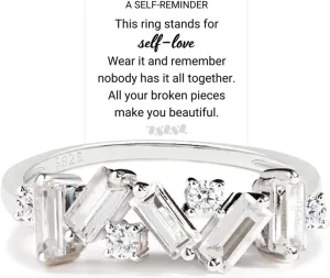 Nobody Has It All Together Pink Band Ring for women, S925 Plated with 14K White Gold Irregular Pink Self Love Ring, All Your Broken Pieces Make You Beautiful, Pink Jewelry Gift for women