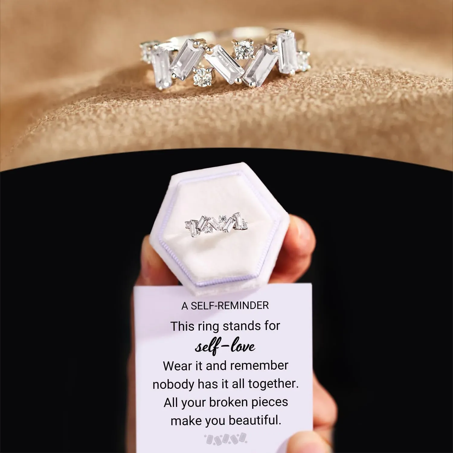 Nobody Has It All Together Pink Band Ring for women, S925 Plated with 14K White Gold Irregular Pink Self Love Ring, All Your Broken Pieces Make You Beautiful, Pink Jewelry Gift for women