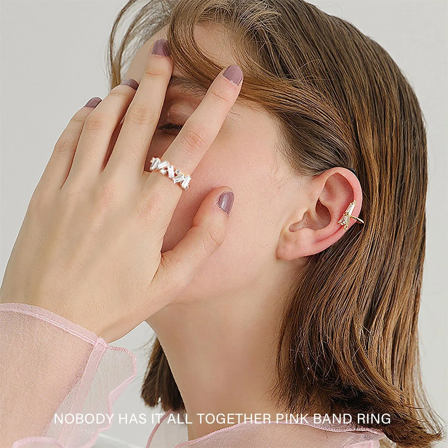 Nobody Has It All Together Pink Band Ring for women, S925 Plated with 14K White Gold Irregular Pink Self Love Ring, All Your Broken Pieces Make You Beautiful, Pink Jewelry Gift for women