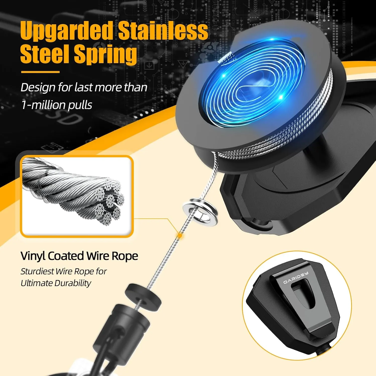 Oaridey Heavy Duty Retractable Keychain with Belt Clip, Retractable Badge Holders with Carbon Fiber Front, Badge Reels Retractable with Key Ring and 31.8 Steel Cord, 9oz Rebound - 2 Pack