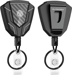 Oaridey Heavy Duty Retractable Keychain with Belt Clip, Retractable Badge Holders with Carbon Fiber Front, Badge Reels Retractable with Key Ring and 31.8 Steel Cord, 9oz Rebound - 2 Pack