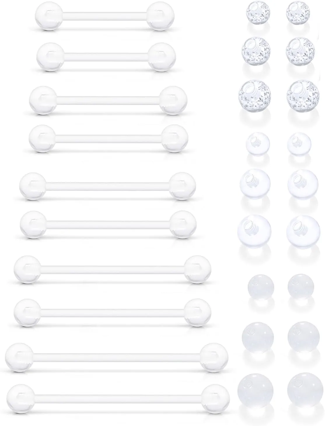 Ocptiy 14mm-38mm 14G Clear Plastic Nipple Tongue Ring Industrial Earrings for Surgery Pregnancy Belly Button Ring Bioflex Flexible Acrylic Straight Barbells Piercing Jewelry Retainer for Work Sport