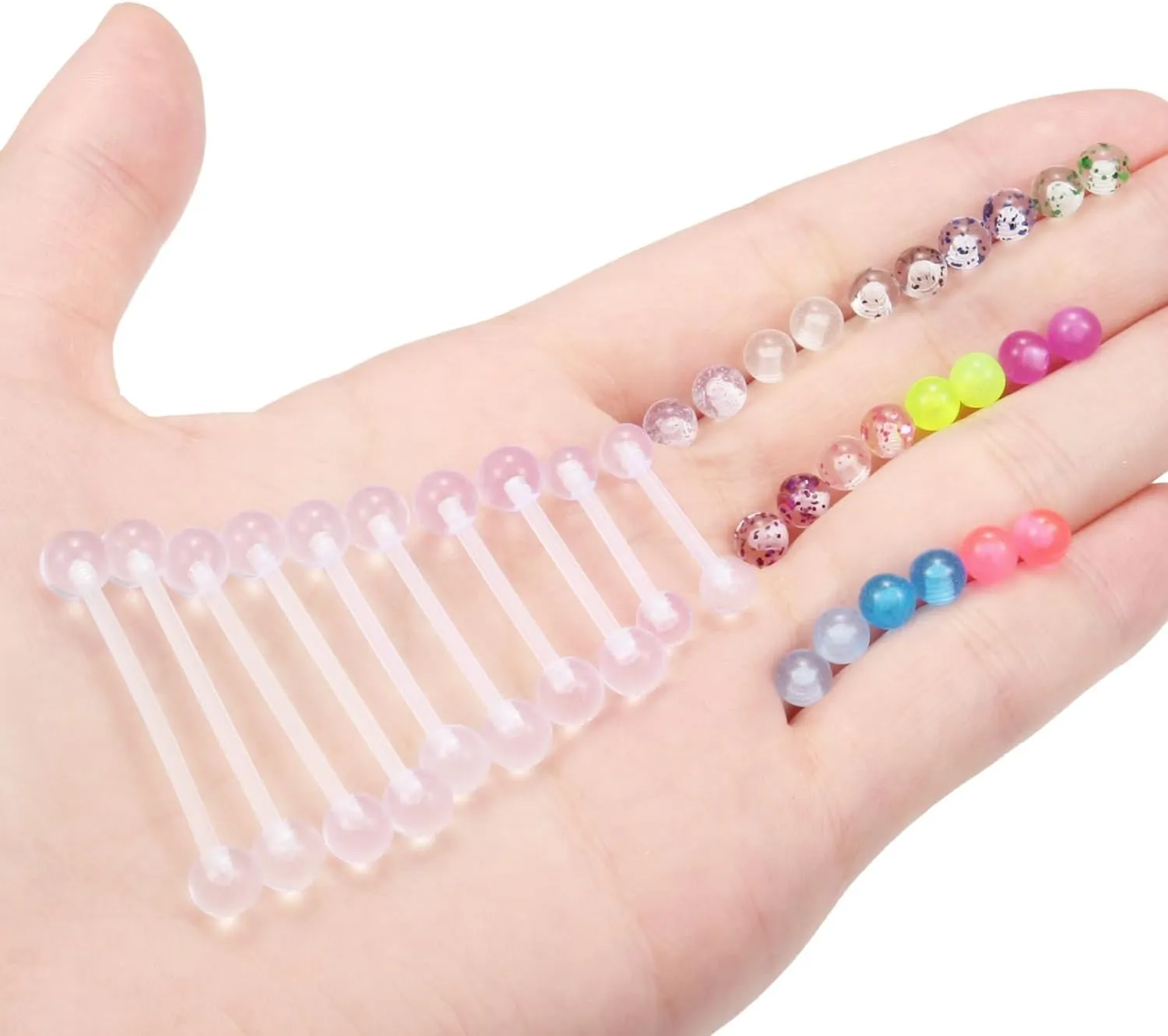 Ocptiy 14mm-38mm 14G Clear Plastic Nipple Tongue Ring Industrial Earrings for Surgery Pregnancy Belly Button Ring Bioflex Flexible Acrylic Straight Barbells Piercing Jewelry Retainer for Work Sport