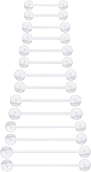 Ocptiy 14mm-38mm 14G Clear Plastic Nipple Tongue Ring Industrial Earrings for Surgery Pregnancy Belly Button Ring Bioflex Flexible Acrylic Straight Barbells Piercing Jewelry Retainer for Work Sport
