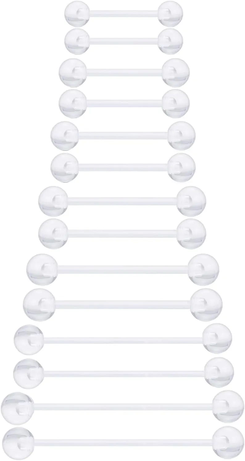 Ocptiy 14mm-38mm 14G Clear Plastic Nipple Tongue Ring Industrial Earrings for Surgery Pregnancy Belly Button Ring Bioflex Flexible Acrylic Straight Barbells Piercing Jewelry Retainer for Work Sport