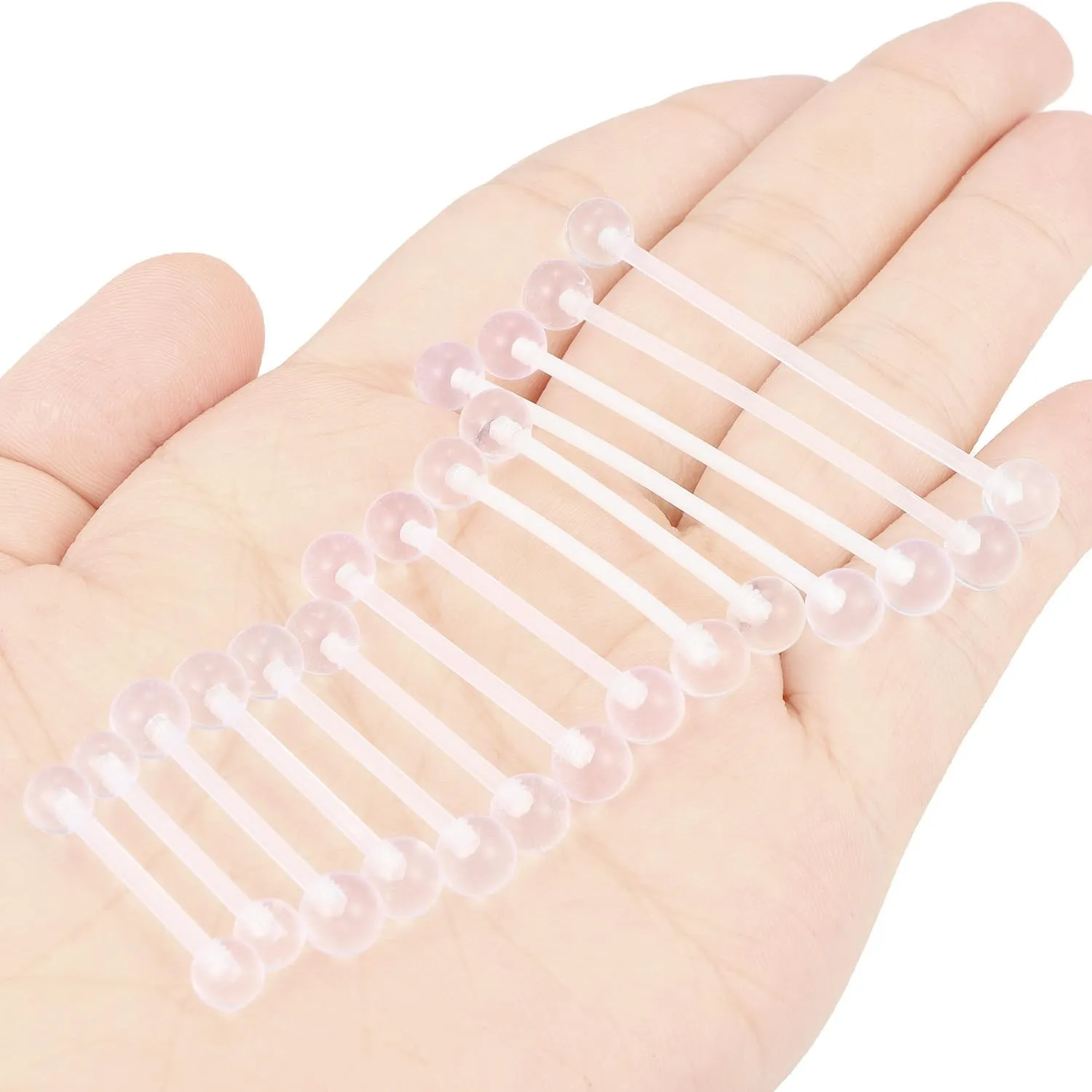 Ocptiy 14mm-38mm 14G Clear Plastic Nipple Tongue Ring Industrial Earrings for Surgery Pregnancy Belly Button Ring Bioflex Flexible Acrylic Straight Barbells Piercing Jewelry Retainer for Work Sport