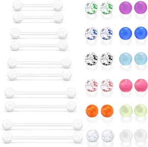 Ocptiy 14mm-38mm 14G Clear Plastic Nipple Tongue Ring Industrial Earrings for Surgery Pregnancy Belly Button Ring Bioflex Flexible Acrylic Straight Barbells Piercing Jewelry Retainer for Work Sport
