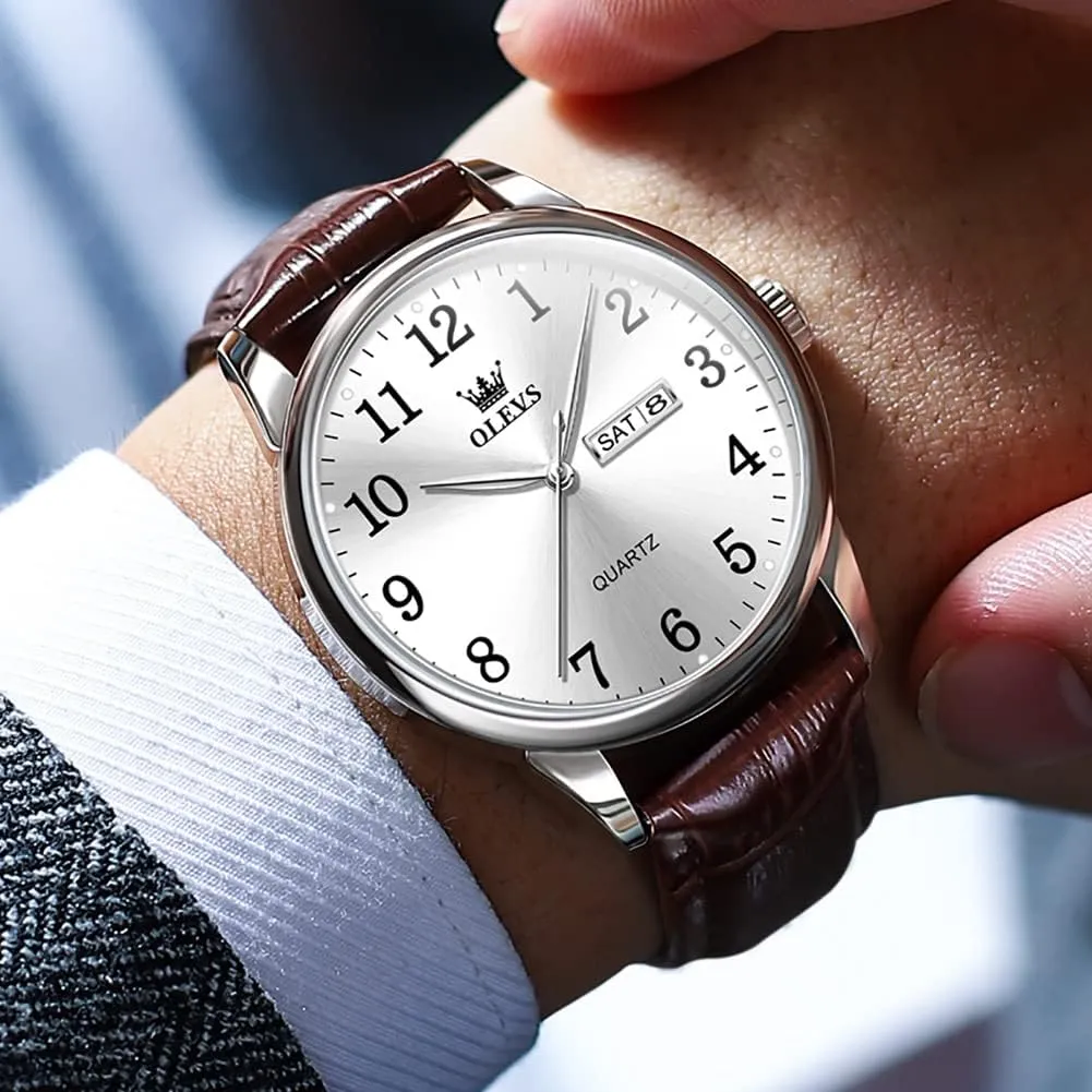 OLEVS Men's Watch,Classic Silver Watches for Men, Waterproof Stainless Steel Roman Numbers Men's Watch Easy to Read