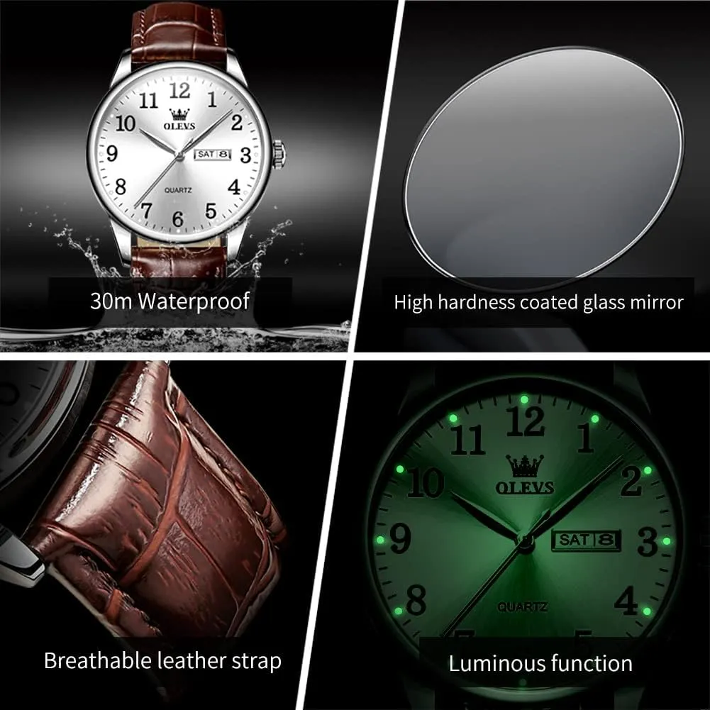 OLEVS Men's Watch,Classic Silver Watches for Men, Waterproof Stainless Steel Roman Numbers Men's Watch Easy to Read