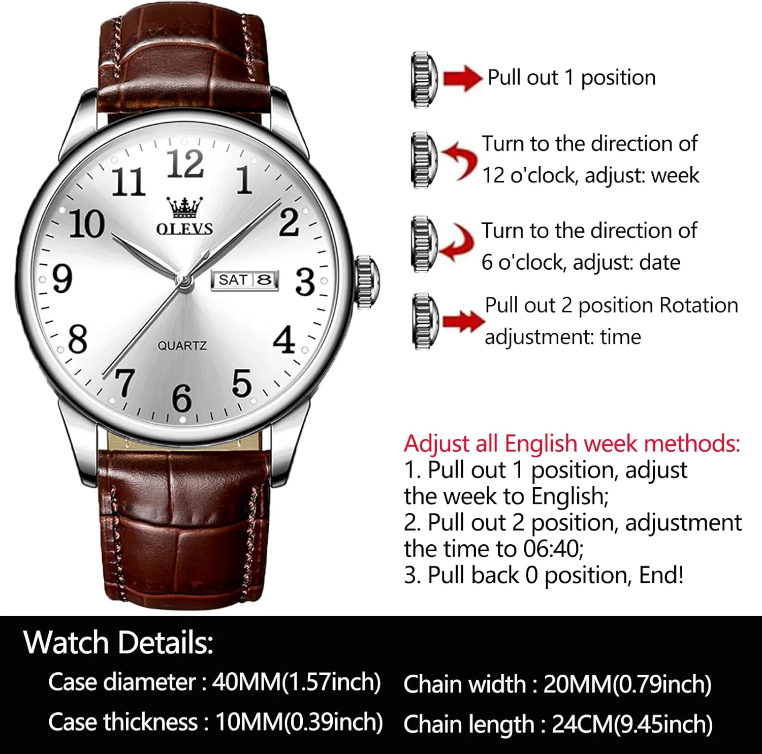 OLEVS Men's Watch,Classic Silver Watches for Men, Waterproof Stainless Steel Roman Numbers Men's Watch Easy to Read