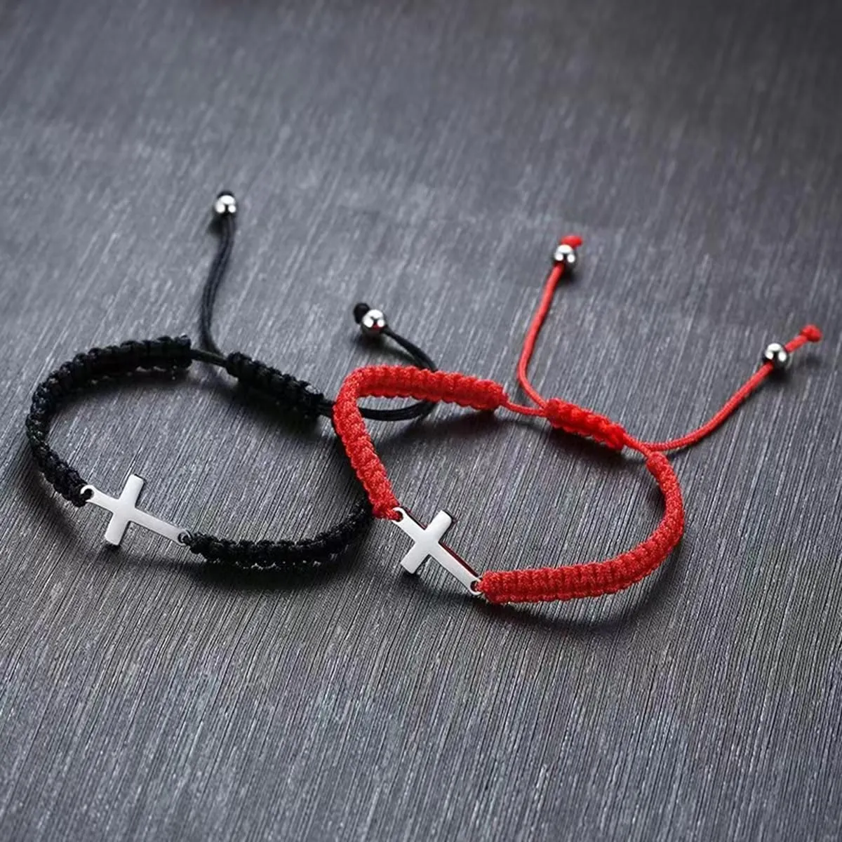 ONLYJUMP Handmade Braided Cross Black Red String Protection Bracelet Cross Charm Adjustable Handmade Matching Couple Bracelets for Women Men