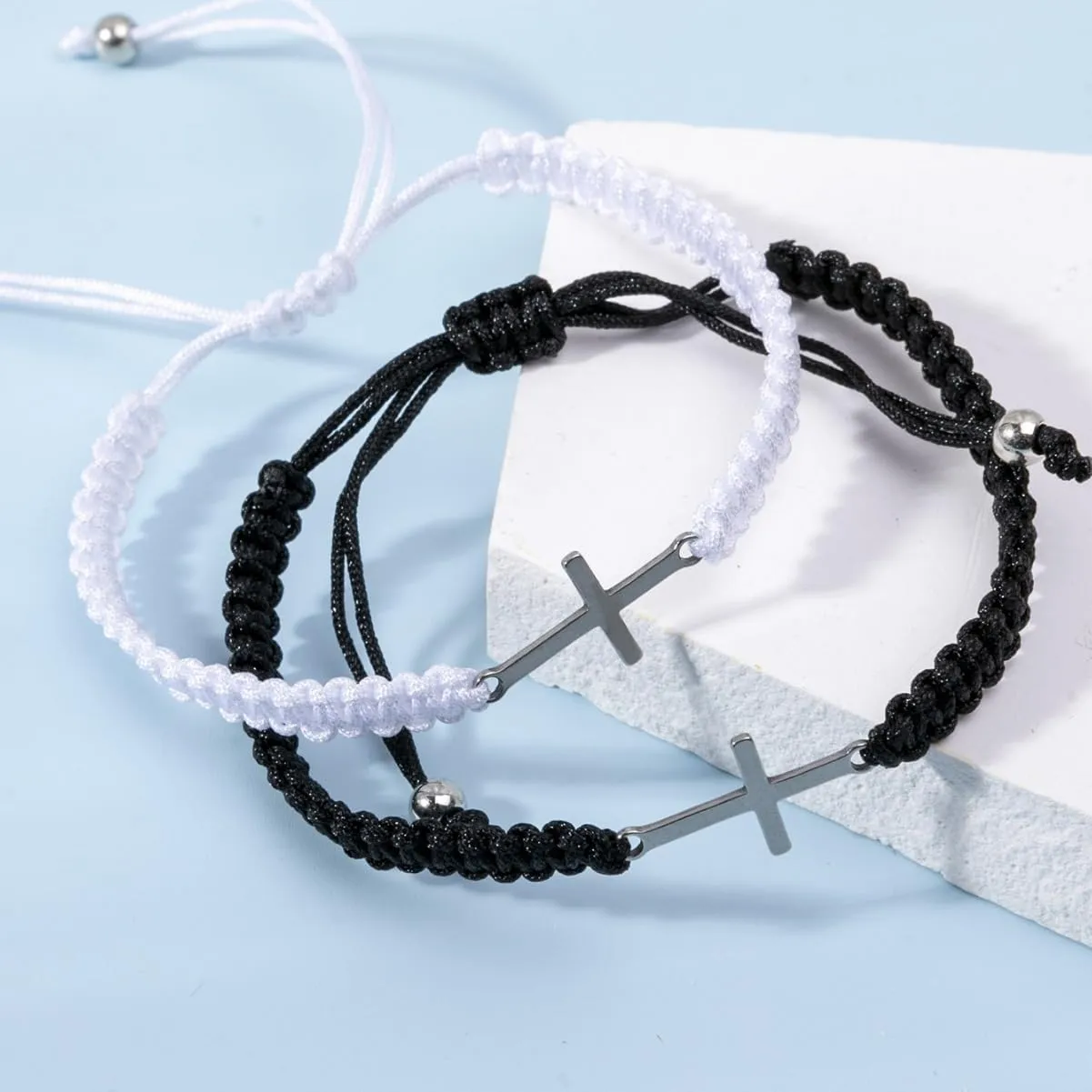 ONLYJUMP Handmade Braided Cross Black Red String Protection Bracelet Cross Charm Adjustable Handmade Matching Couple Bracelets for Women Men