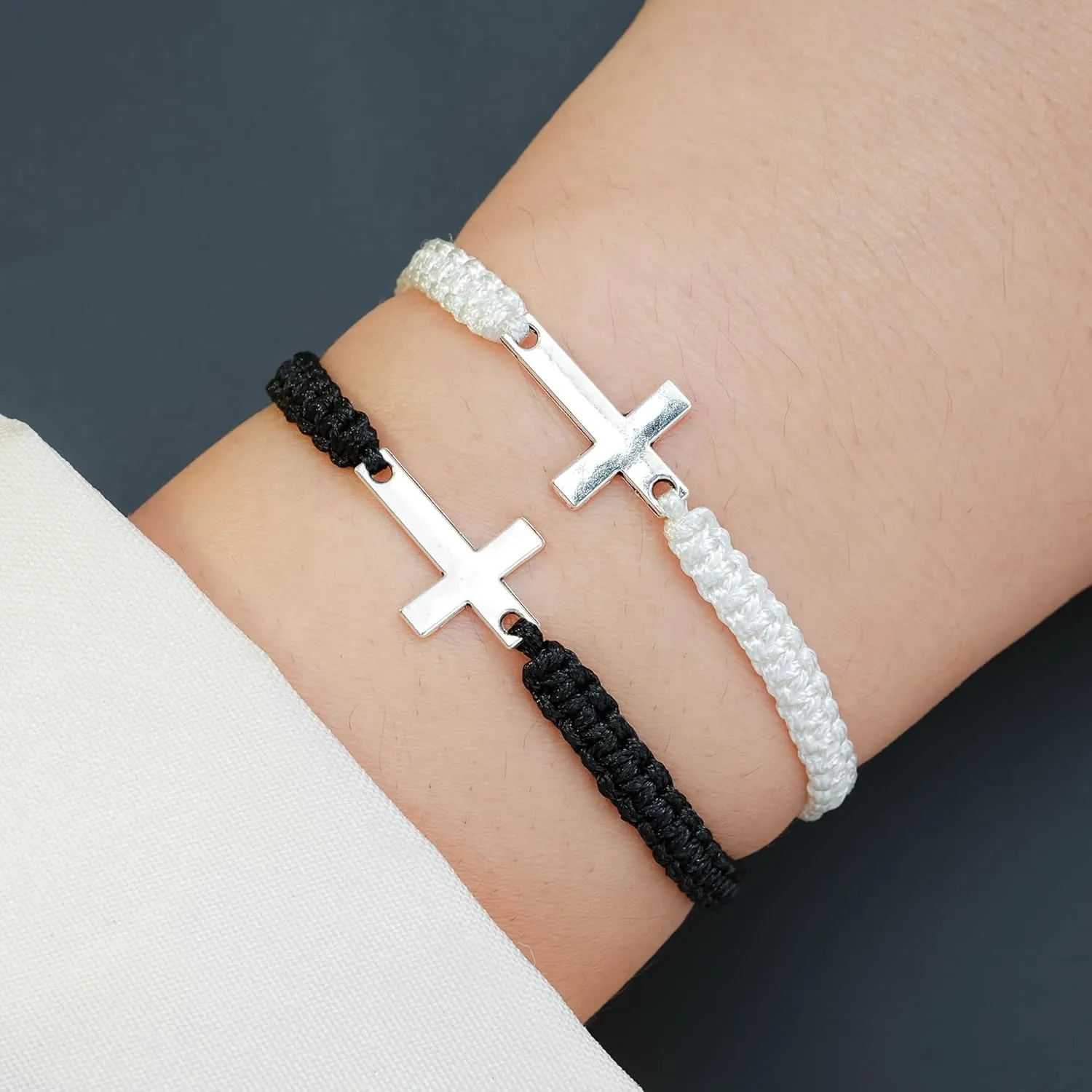 ONLYJUMP Handmade Braided Cross Black Red String Protection Bracelet Cross Charm Adjustable Handmade Matching Couple Bracelets for Women Men