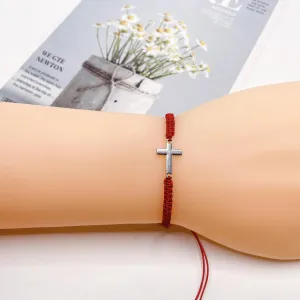 ONLYJUMP Handmade Braided Cross Black Red String Protection Bracelet Cross Charm Adjustable Handmade Matching Couple Bracelets for Women Men