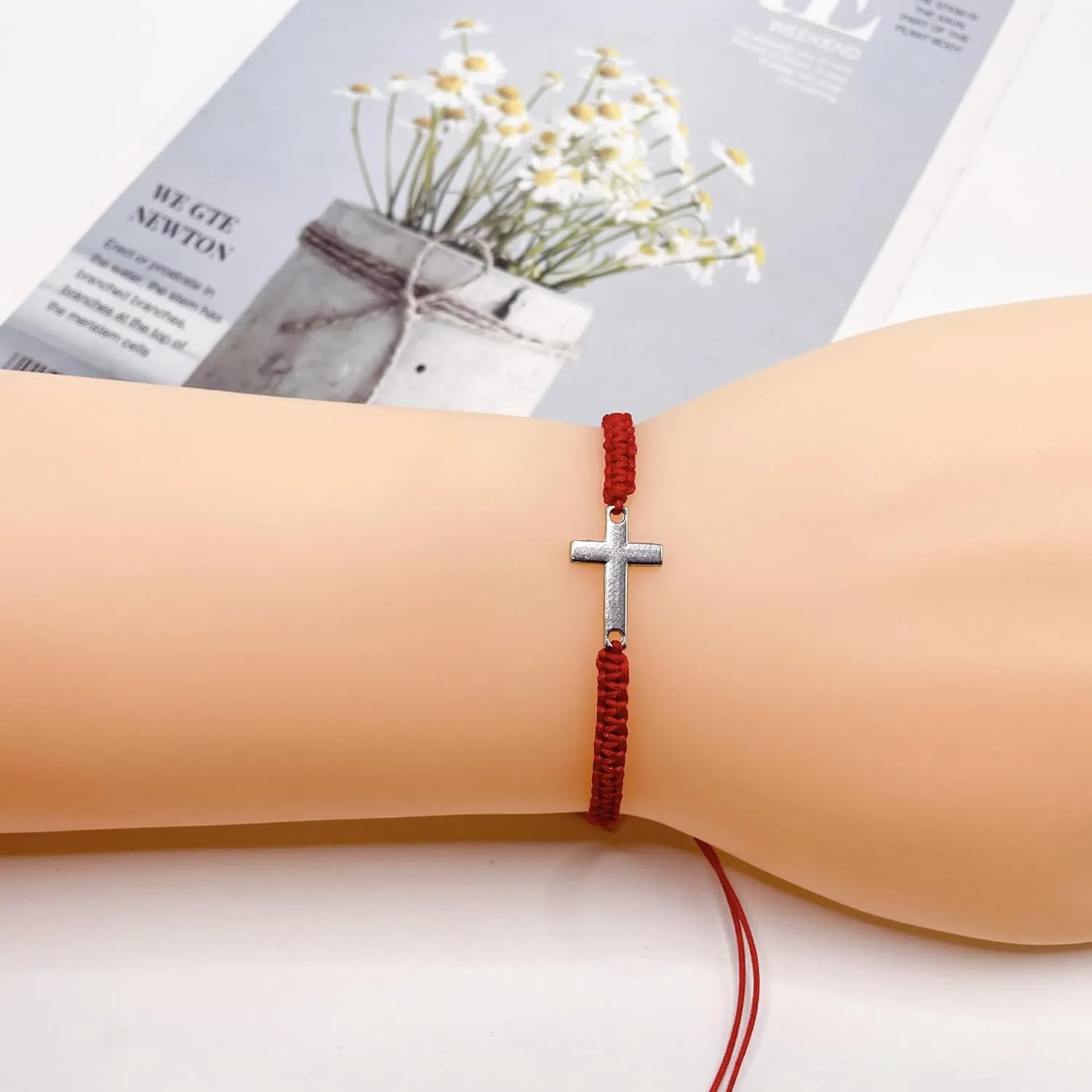 ONLYJUMP Handmade Braided Cross Black Red String Protection Bracelet Cross Charm Adjustable Handmade Matching Couple Bracelets for Women Men