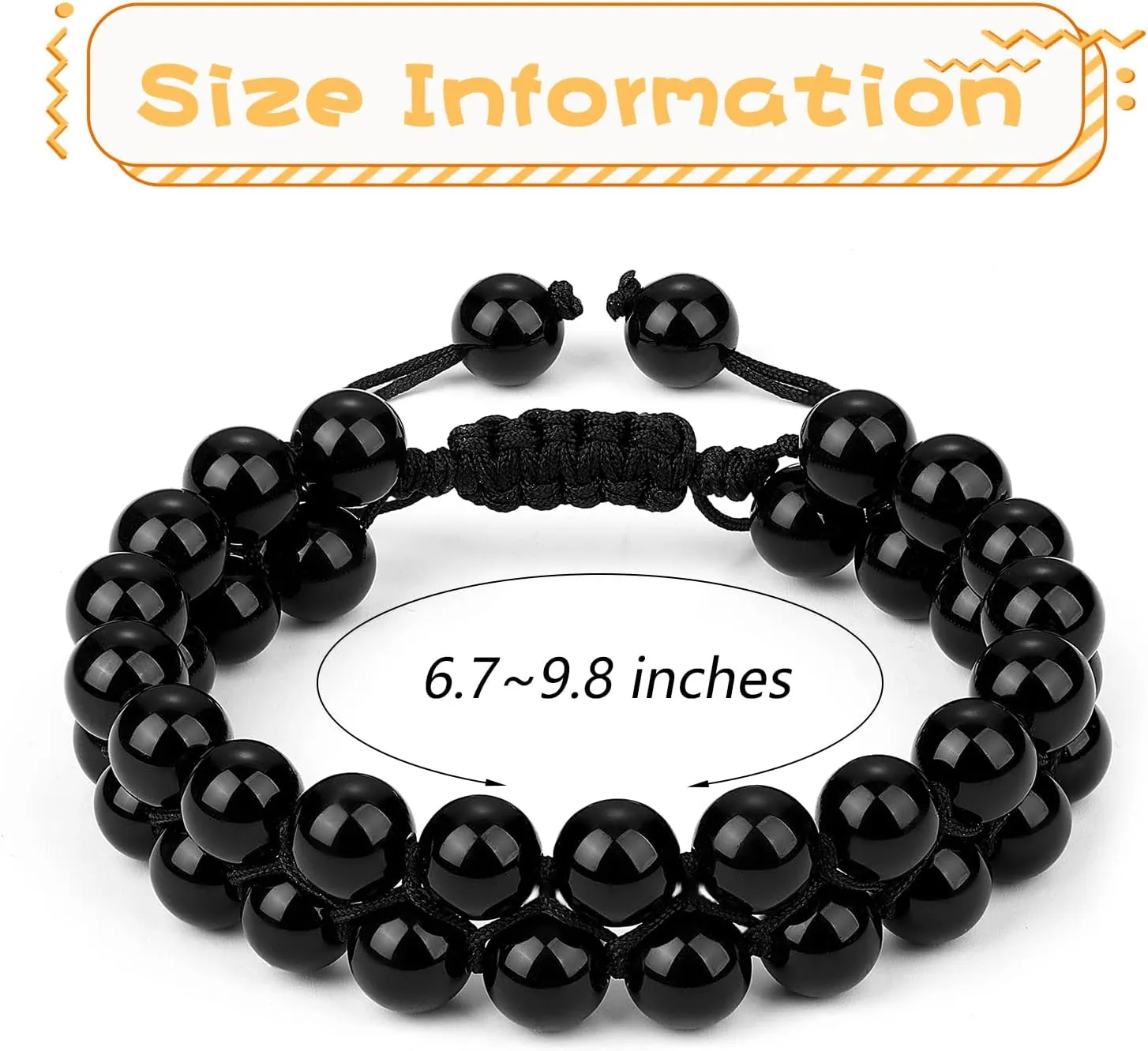 Ornaland Triple Protection Bracelet 8mm Natural Obsidian Braided Bead Bracelet Double Layer Gemstone Beaded Bracelet Adjustable Bracelet for Men Women
