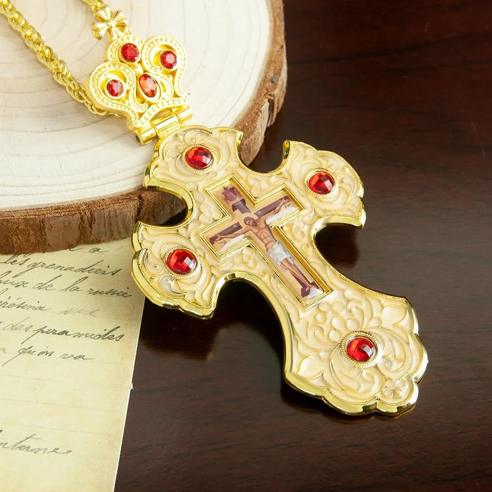 Orthodox Cross Pendant,Russian Orthodox Cross Pendant,Religious Orthodox Prayer Jewelry for Men Women (White)