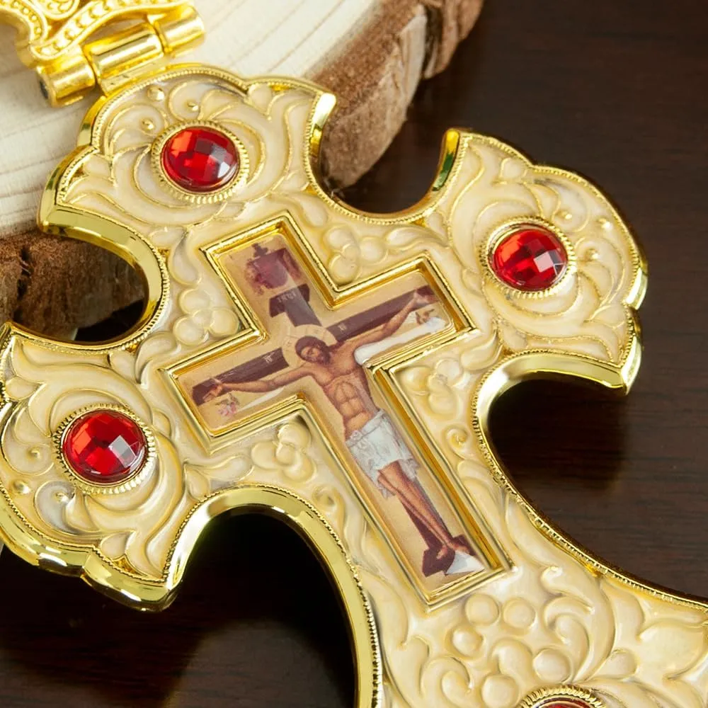 Orthodox Cross Pendant,Russian Orthodox Cross Pendant,Religious Orthodox Prayer Jewelry for Men Women (White)