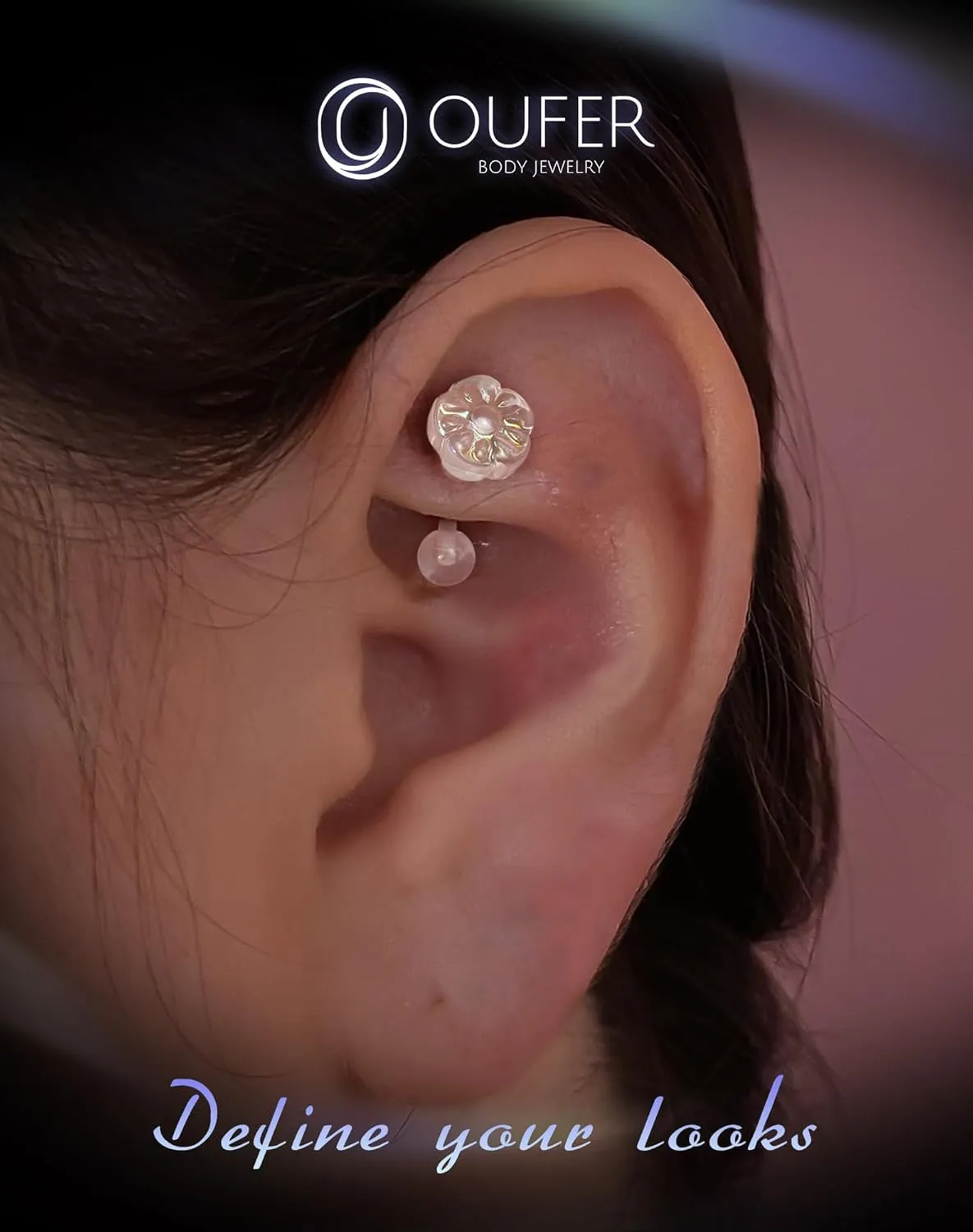 OUFER 3PCS Rook Piercing Jewelry, Plastic Piercings for Surgery, Clear Eyebrow Piercing Jewelry, 16G Eyebrow Rings, Clear Plastic Tragus Daith Rook Earrings for Work