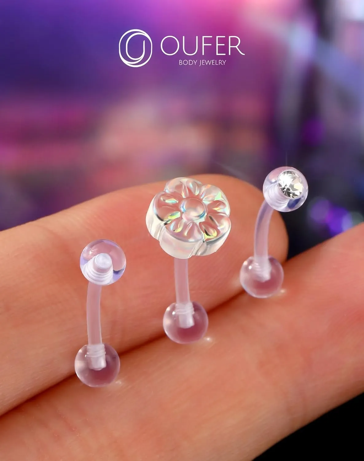 OUFER 3PCS Rook Piercing Jewelry, Plastic Piercings for Surgery, Clear Eyebrow Piercing Jewelry, 16G Eyebrow Rings, Clear Plastic Tragus Daith Rook Earrings for Work