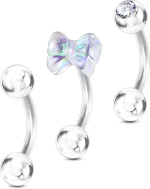 OUFER 3PCS Rook Piercing Jewelry, Plastic Piercings for Surgery, Clear Eyebrow Piercing Jewelry, 16G Eyebrow Rings, Clear Plastic Tragus Daith Rook Earrings for Work