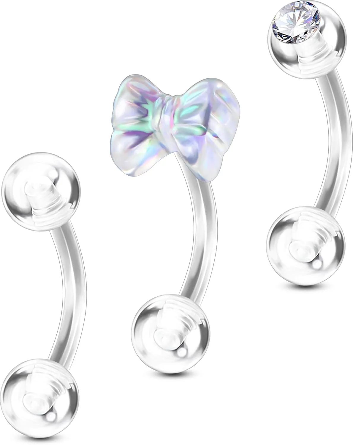 OUFER 3PCS Rook Piercing Jewelry, Plastic Piercings for Surgery, Clear Eyebrow Piercing Jewelry, 16G Eyebrow Rings, Clear Plastic Tragus Daith Rook Earrings for Work