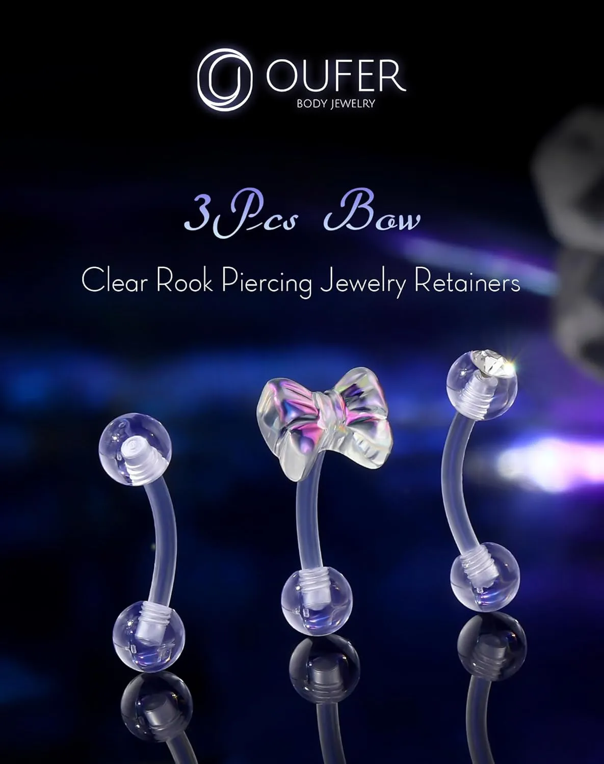 OUFER 3PCS Rook Piercing Jewelry, Plastic Piercings for Surgery, Clear Eyebrow Piercing Jewelry, 16G Eyebrow Rings, Clear Plastic Tragus Daith Rook Earrings for Work