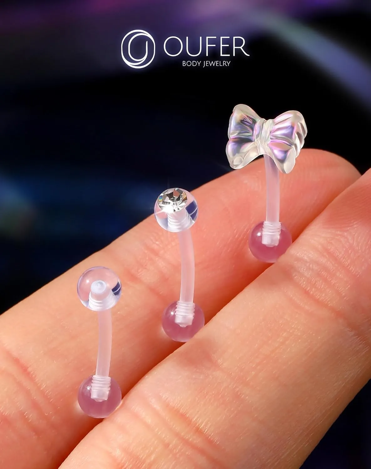 OUFER 3PCS Rook Piercing Jewelry, Plastic Piercings for Surgery, Clear Eyebrow Piercing Jewelry, 16G Eyebrow Rings, Clear Plastic Tragus Daith Rook Earrings for Work