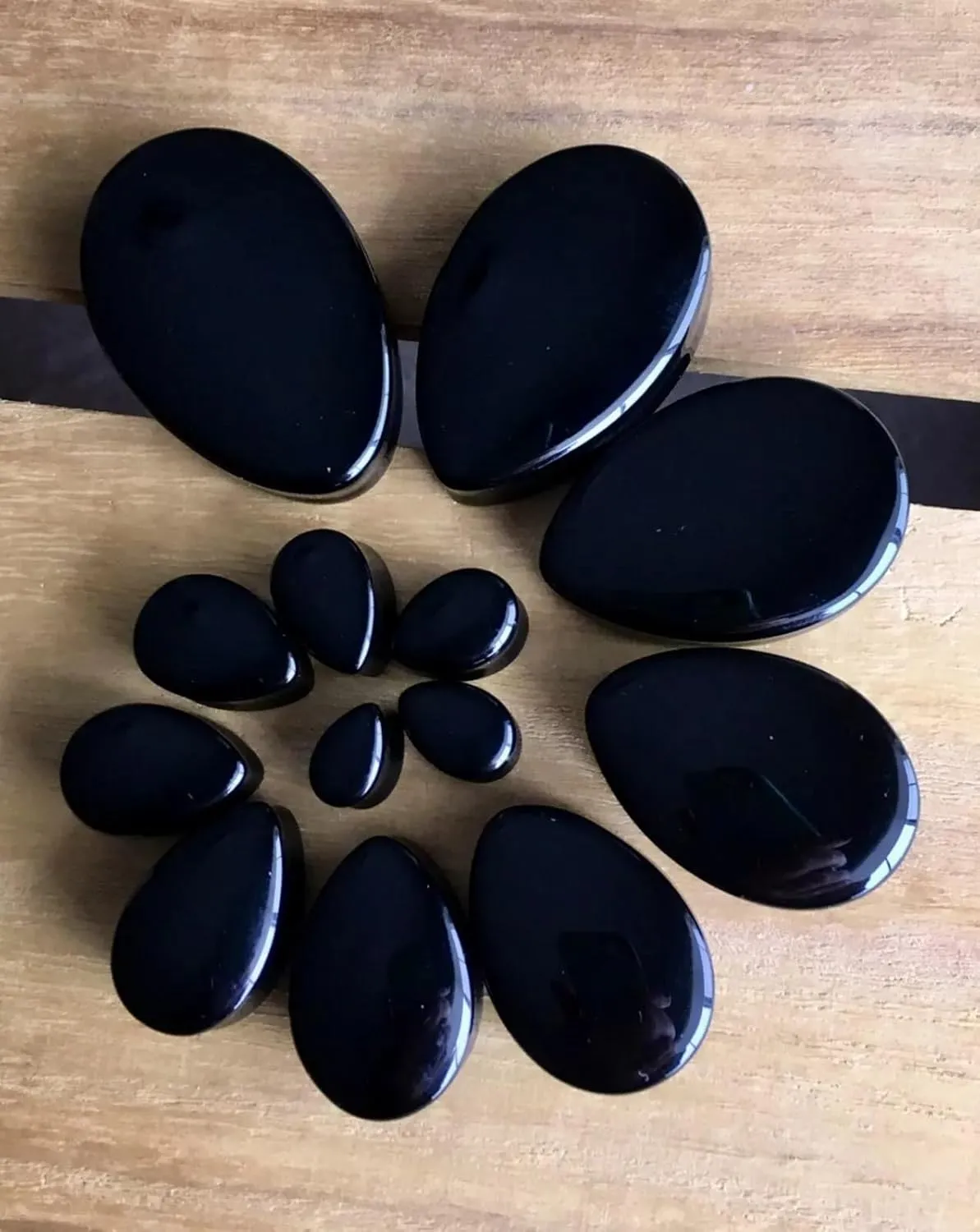 PAIR of Brilliant Black Onyx Teardrop Organic Stone Plugs - Tear Drop - Gauges - Body Jewelry