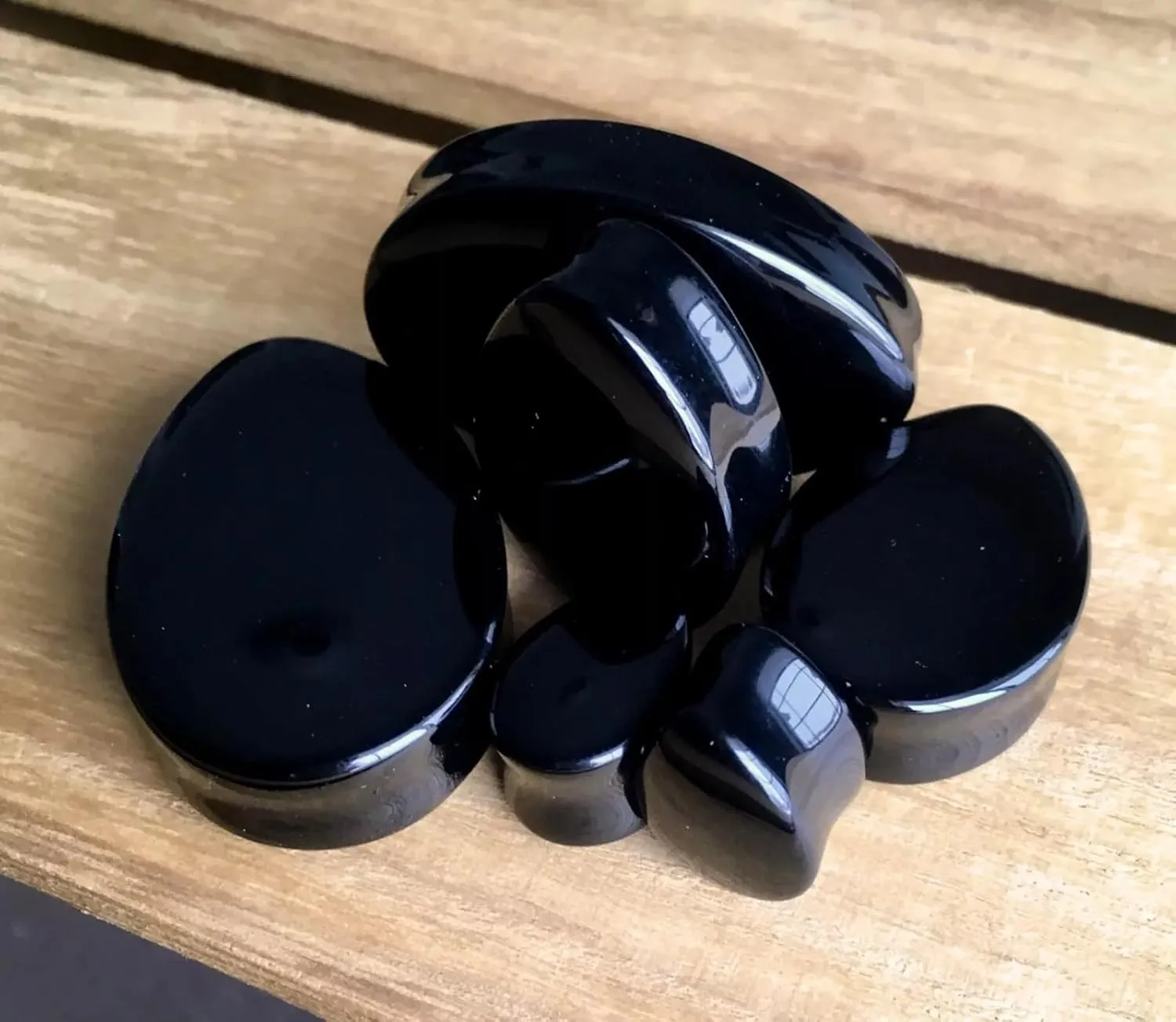 PAIR of Brilliant Black Onyx Teardrop Organic Stone Plugs - Tear Drop - Gauges - Body Jewelry