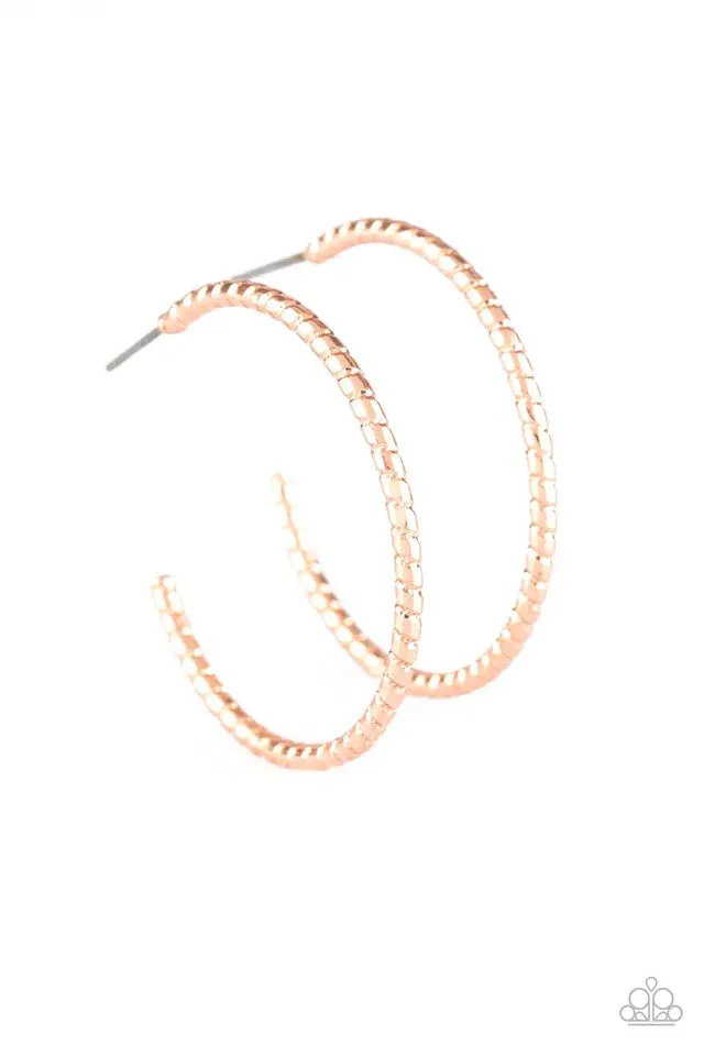 Paparazzi Earring ~ HOOP, Line, and Sinker - Rose Gold
